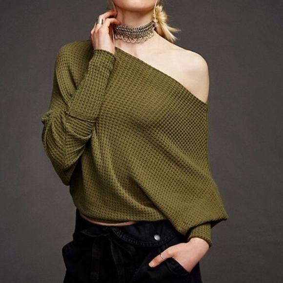 olive green off the shoulder sweater